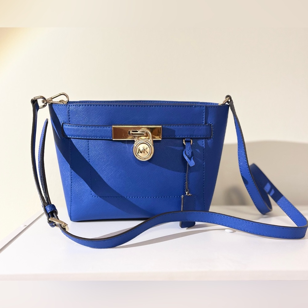 Michael Kors Hamilton leather small messenger purse color electric blue